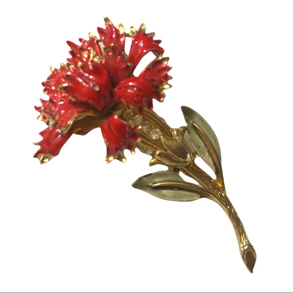 Coro Jewelry - Vintage 1940’s -50’s Coro Floral Bouquet Ceramic Rhinestone Pin